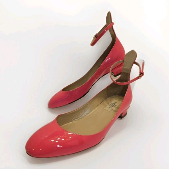 Valentino Garavani 37 Pink Fuchsia Patent Tango Ankle Strap Ballet Low Heel - Picture 1 of 16